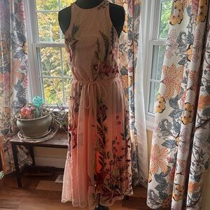 Sundance Pink Pleated Halter Midi Dress for Wedding Guest